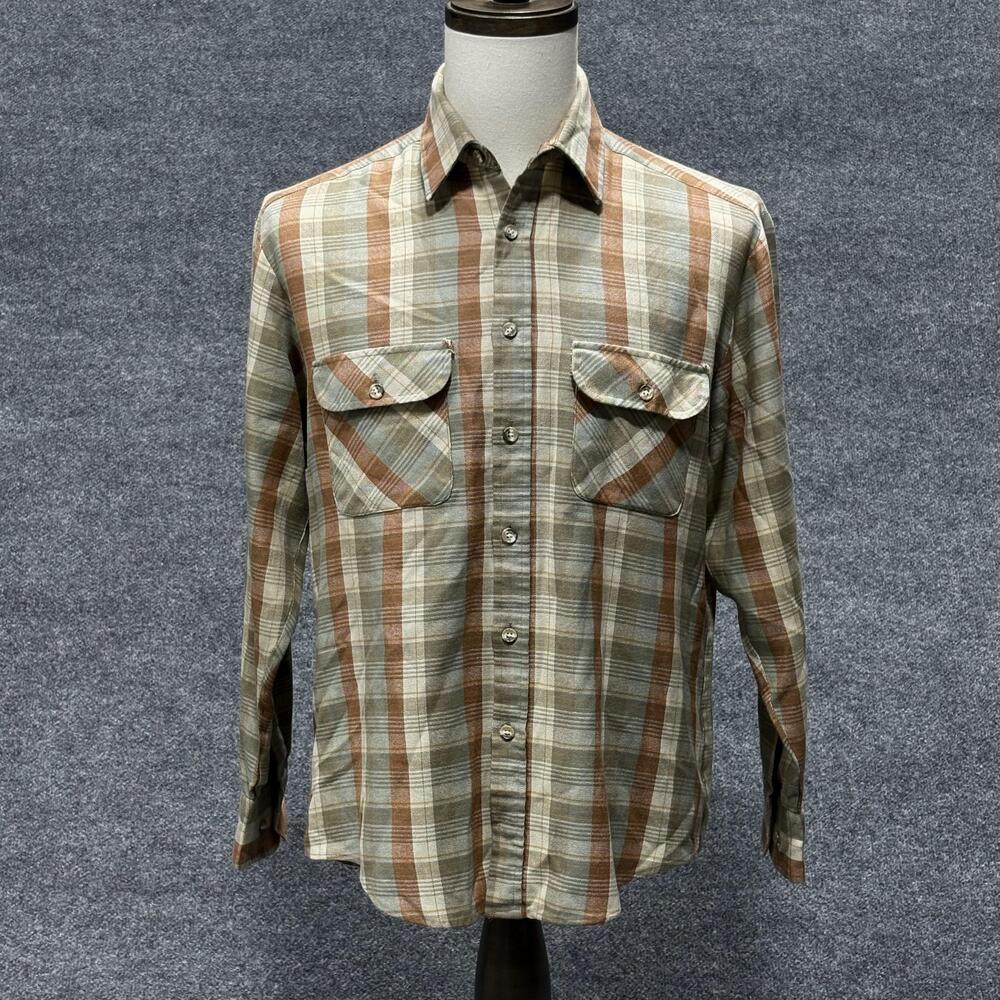 Vintage High Sierra Shirt Mens Medium Beige Orange Plaid Lined Button Up 90s
